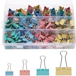 180 Pack Colored Binder Clips Bulk, 4 Size Assortment Includes Large, Medium, Small, Mini Metal Clips (1.26”, 1”, 0.75”, 0.6”), Heavy-Duty Metal Paper Clamps for Office & School Supplies