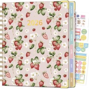 2026 Planner, Weekly and Monthly Planner, Jan 2026 - Dec 2026, B5 Hardcover Spiral Planner with Monthly Tabs, Inspirational Quotes for School & Office Schedule, B5 (8.1" x 9.2"), Strawberry