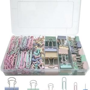 282 Pcs Colored Office Clips Set Binder Clips and Paper Clips Push Pin Colored Assorted Sizes Small Medium Large for Home School Office Supplies