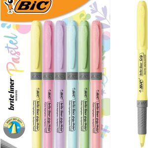 BIC Brite Liner Grip Pocket MINI Highlighter, Pastel Ink Colors, Chisel Tip, 6 Count (Pack of 1)