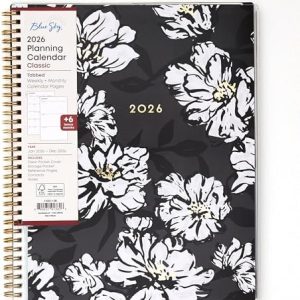 Blue Sky 2026 Weekly and Monthly Planner Calendar, January 2026 - December 2026, 8.5" x 11", Clear Pocket Cover, Laminated Tabs, Durable Twin Wire Binding, Storage Pocket, Baccara Dark