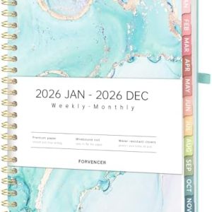 Forvencer 2026 Planner, Weekly and Monthly Calendar Planner for Women, Jan 2026 - Dec 2026, 8.5" x 11", Hardcover Planning Agenda book with Monthly Tabs, Spiral Bound, Inner Pocket, Cute Journal Organizer Notebook for Office School, A4 Size,Light Green