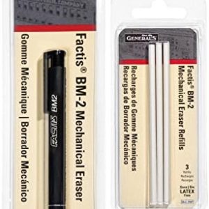 General Pencil - Pencil-Eraser + Refills Bundle - GPBM2-BP Factis Pen Style Eraser Plus GPBM2-3RBP Factis Pen Style Eraser Refills (Pencil + Refills)