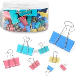 Joyberg 125Pcs Binder Clips Colored, Binder Clips Assorted Sizes, 6 Sizes Binder Paper Clips for Office Supplies/Home/School (Blue, Pink, Yellow, Green)