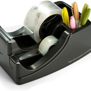 Officemate Recycled 2-in-1 Heavy Duty Tape Dispenser, 1" and 3" Cores, Black (96690)