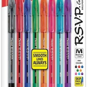 Pentel RSVP Ballpoint Pen, (1.0mm), Medium Line, Assorted Ink, Pack of 8 (BK91CRBP8M)