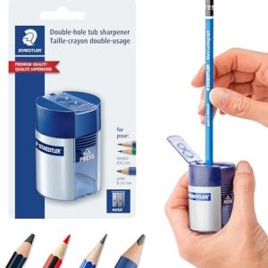 STAEDTLER Pencil Sharpener with 2 Holes - Dual Size Manual Sharpener for Standard, Colored & Makeup Pencils - Compact Design