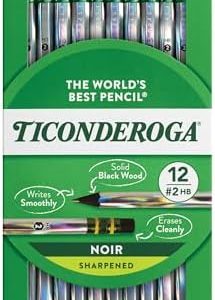 Ticonderoga Noir Black Wood-Cased #2 Pencils, Holographic Design, 12 Count
