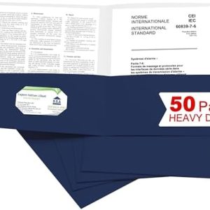 Zzrywuty 50 Packs Two Pocket File Folders with Business Card Slot,Textured Paper,Letter Size,Holds 100 Plus Sheets for School,Office,Business,Royal Blue